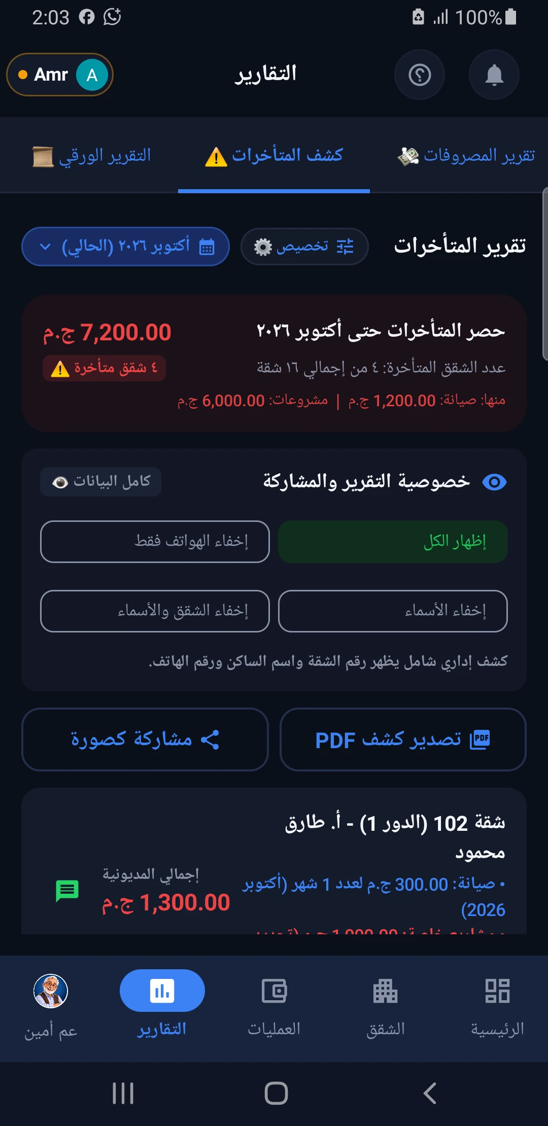 Arrears Statement in Sandooq El-Amara